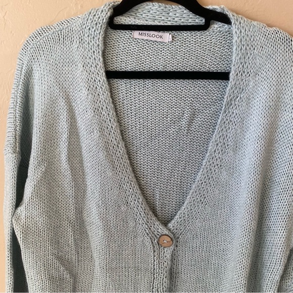 Misslook Chunky Oversized Light Blue Cardigan Sweater Button Closure Large - Picture 9 of 9